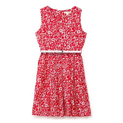 Girls' red floral print summer dress